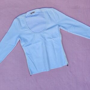 PRADA Milano Italy White Long Sleeve Top with Zipper Sides Accents - Knitwear